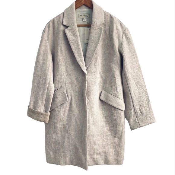 See U Soon Oatmeal Wool Cotton Blend Coat Blazer Oversized Fall Jacket - Picture 1 of 9